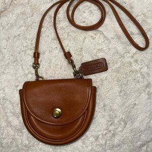Coach Tan Leather Crescent Crossbody with Brass Hardware